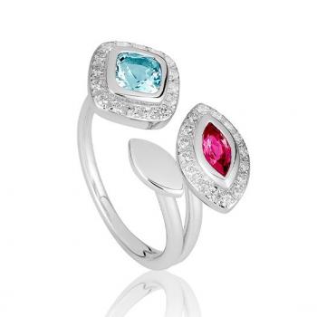 Breuning Ring - Edel Topas hell/e.rosa Turmalin/Brillant 0,24 Ct